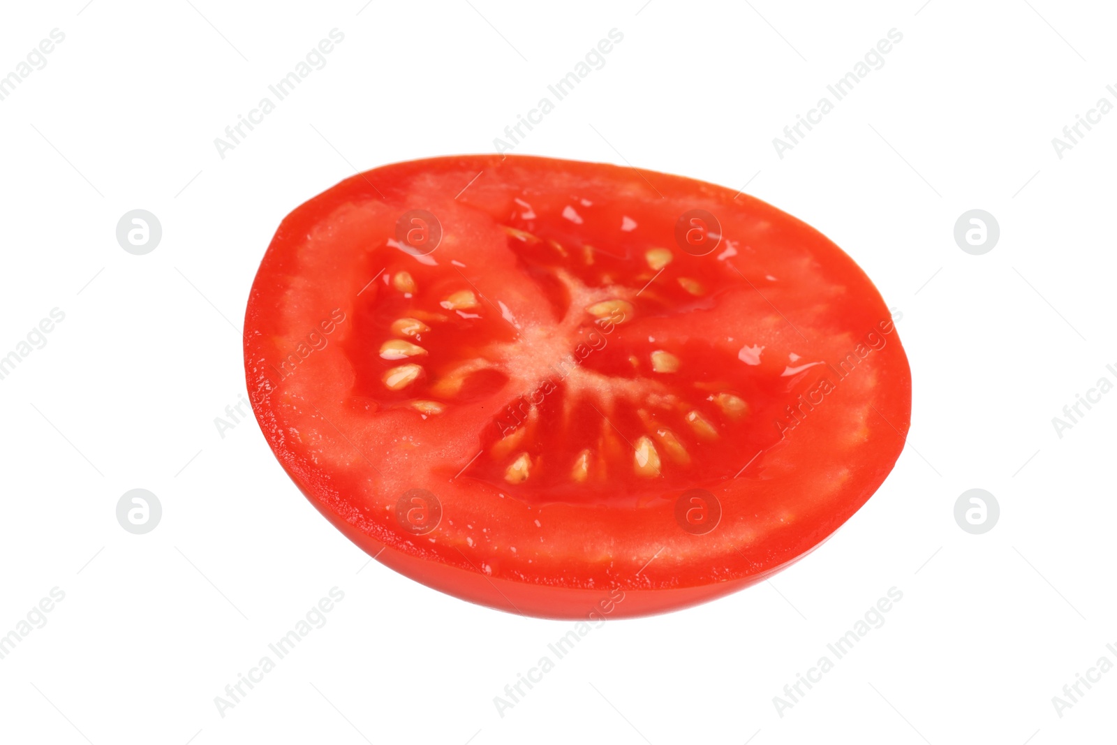 Photo of Slice of fresh ripe tomato isolated on white