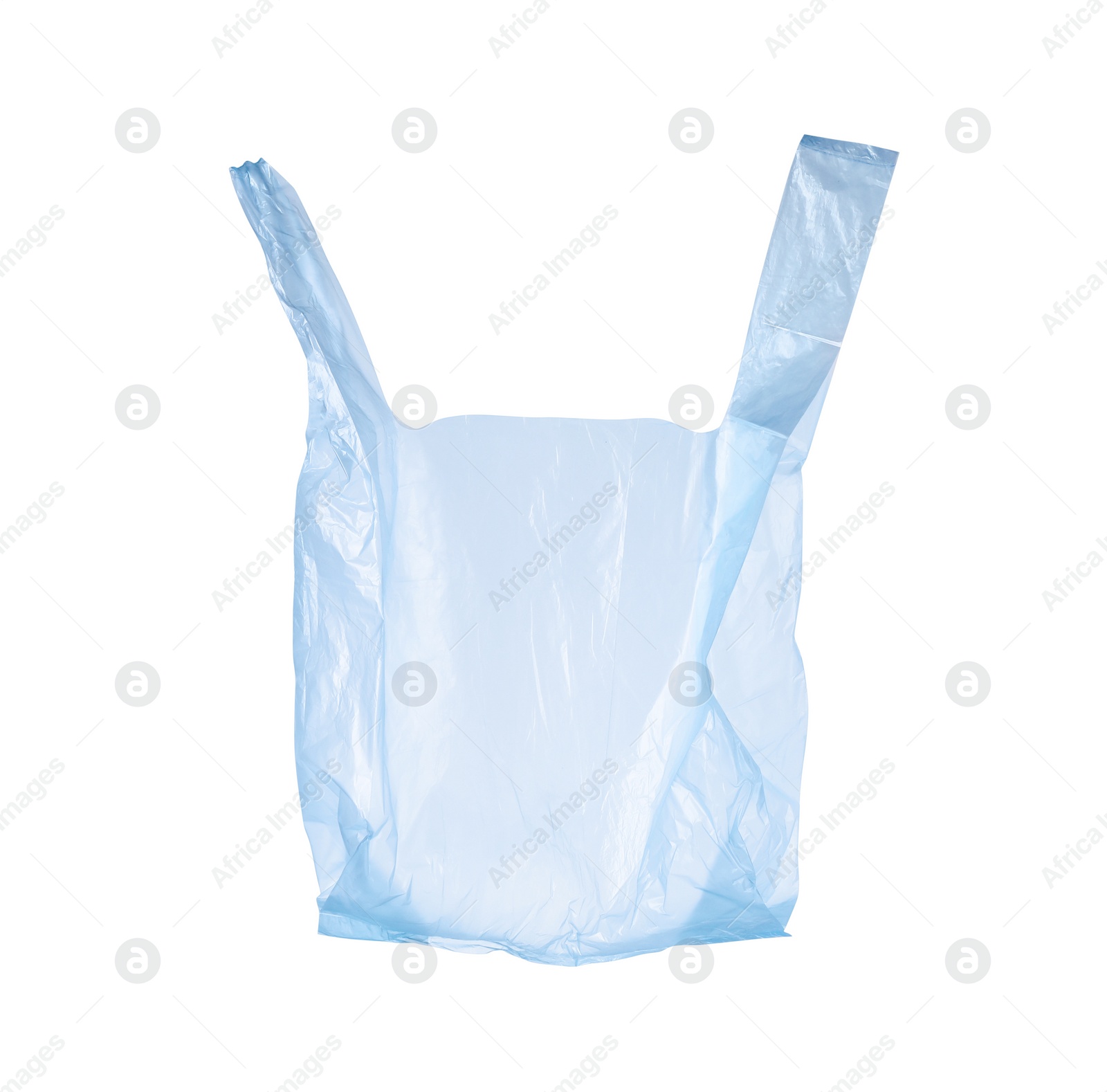 Photo of One light blue plastic bag isolated on white