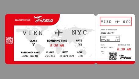 Illustration of  airline boarding pass on grey background 