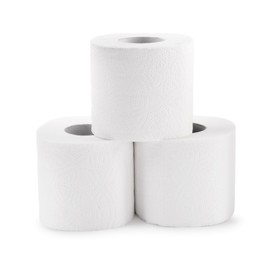 Photo of Soft toilet paper rolls isolated on white