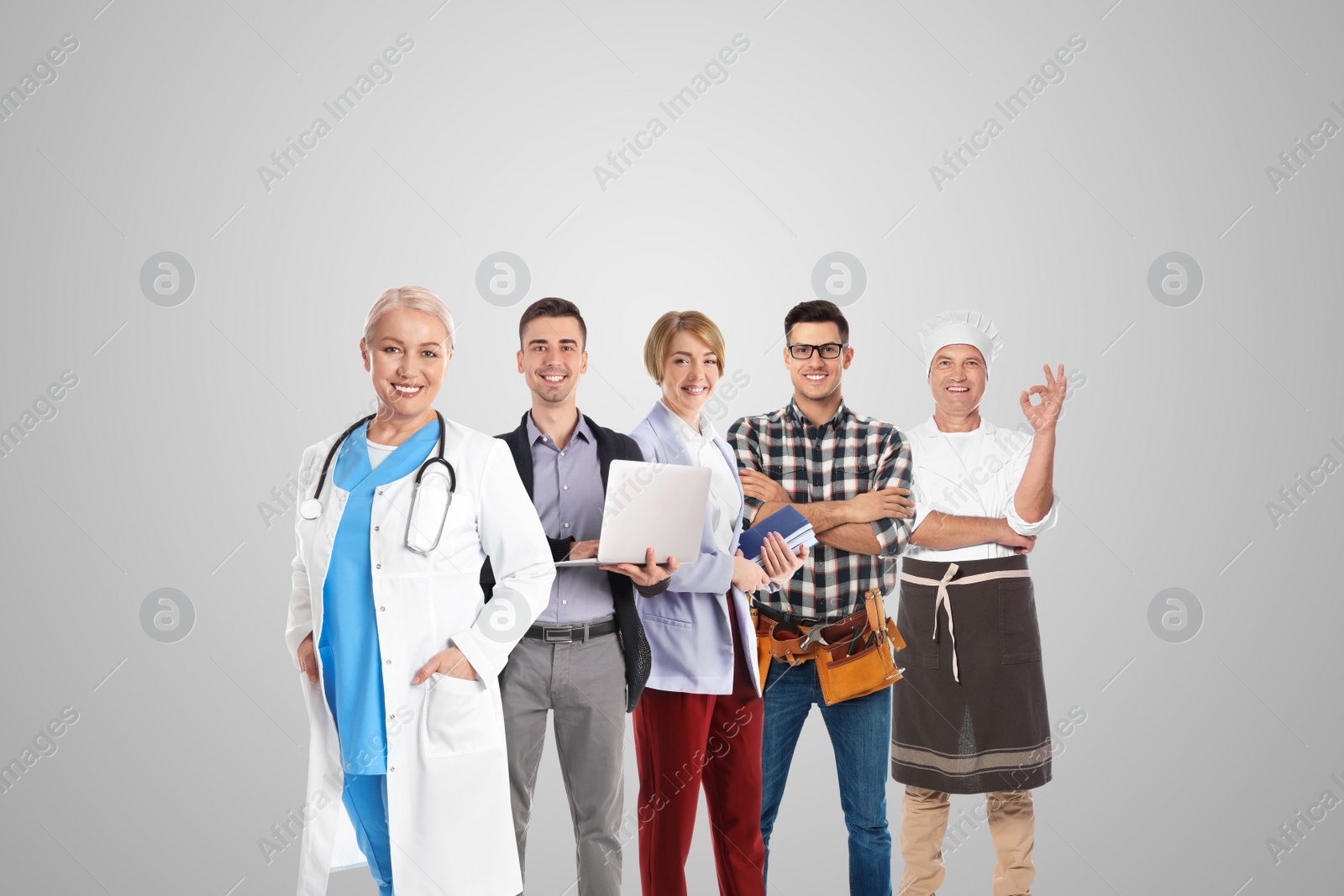Image of Choosing profession. People of different occupations on light background