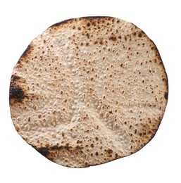Photo of Tasty matzo isolated on white, top view. Passover (Pesach) celebration