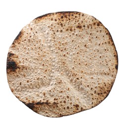 Tasty matzo isolated on white, top view. Passover (Pesach) celebration