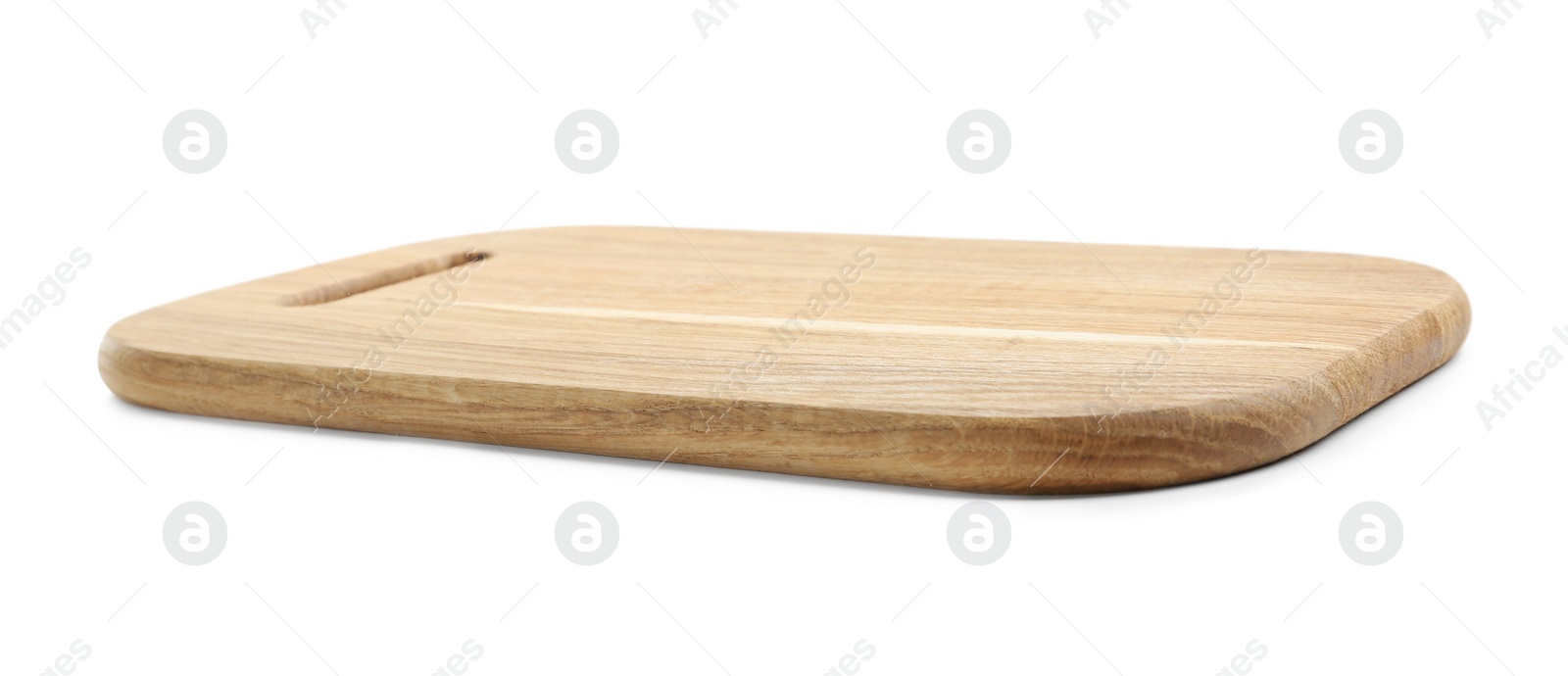 Photo of Wooden board isolated on white. Cooking utensil