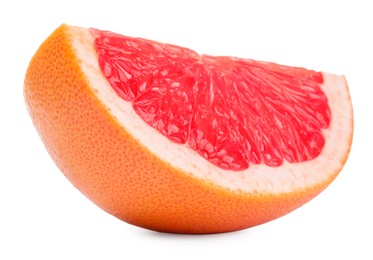 Photo of Cut ripe grapefruit isolated on white. Citrus fruit