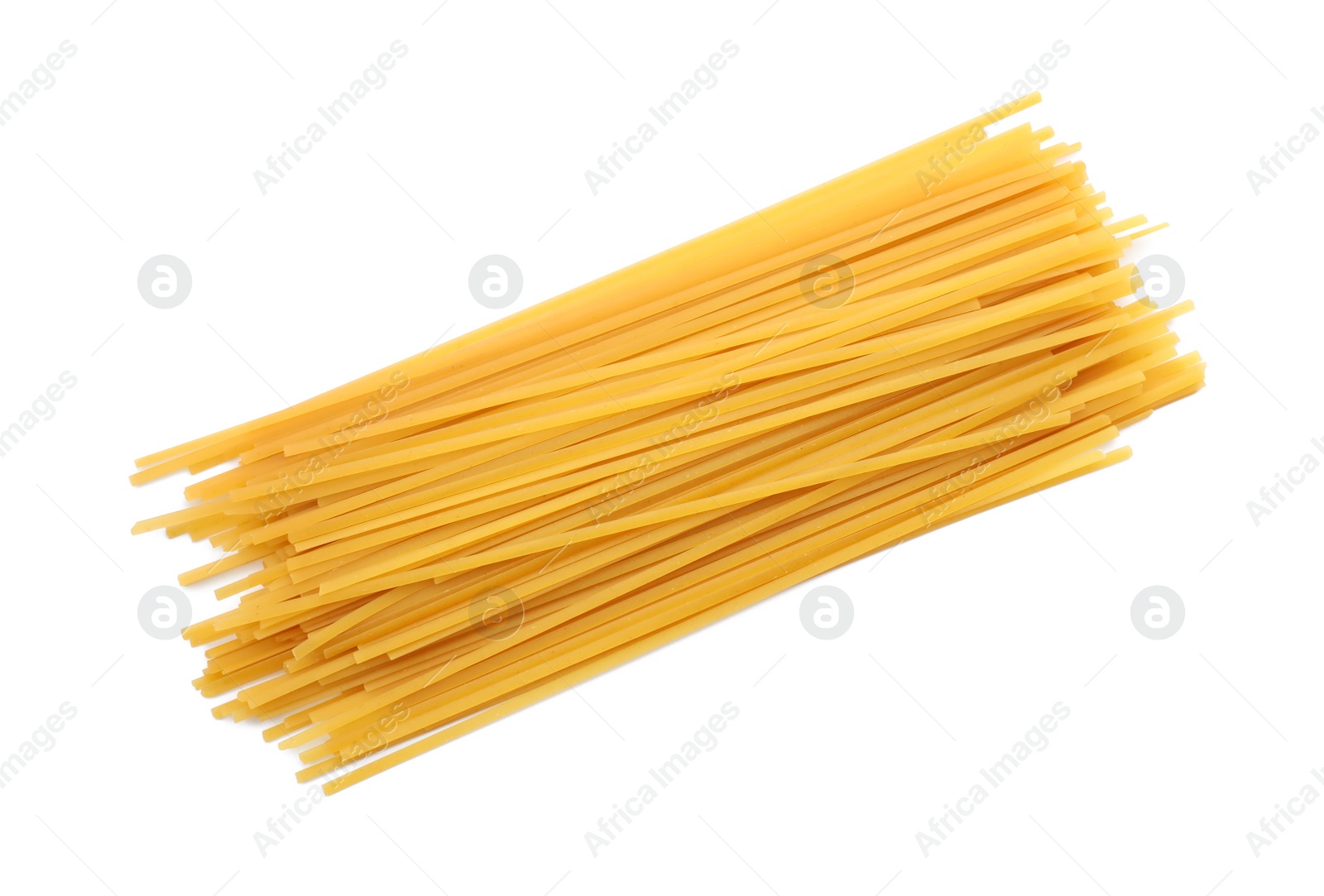 Photo of Uncooked pasta on white background, top view