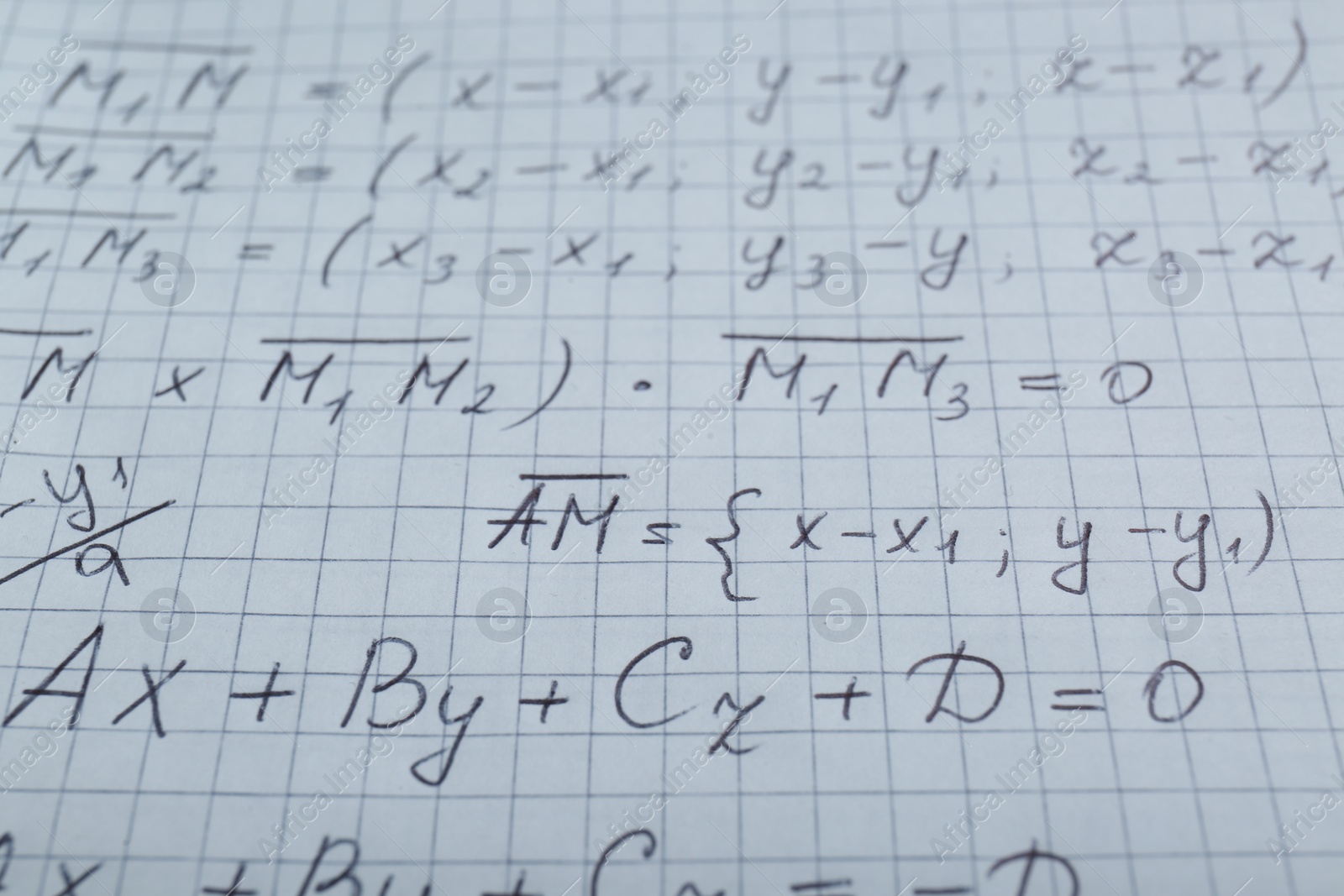 Photo of Sheet of paper with different mathematical formulas, closeup