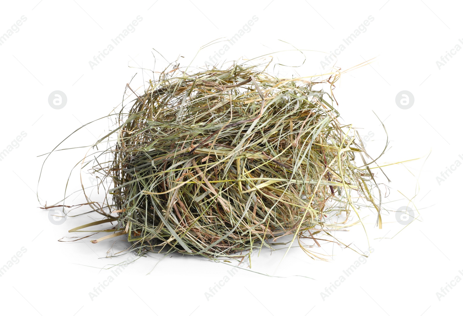 Photo of Dried hay isolated on white. Livestock feed