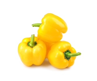 Ripe yellow bell peppers isolated on white