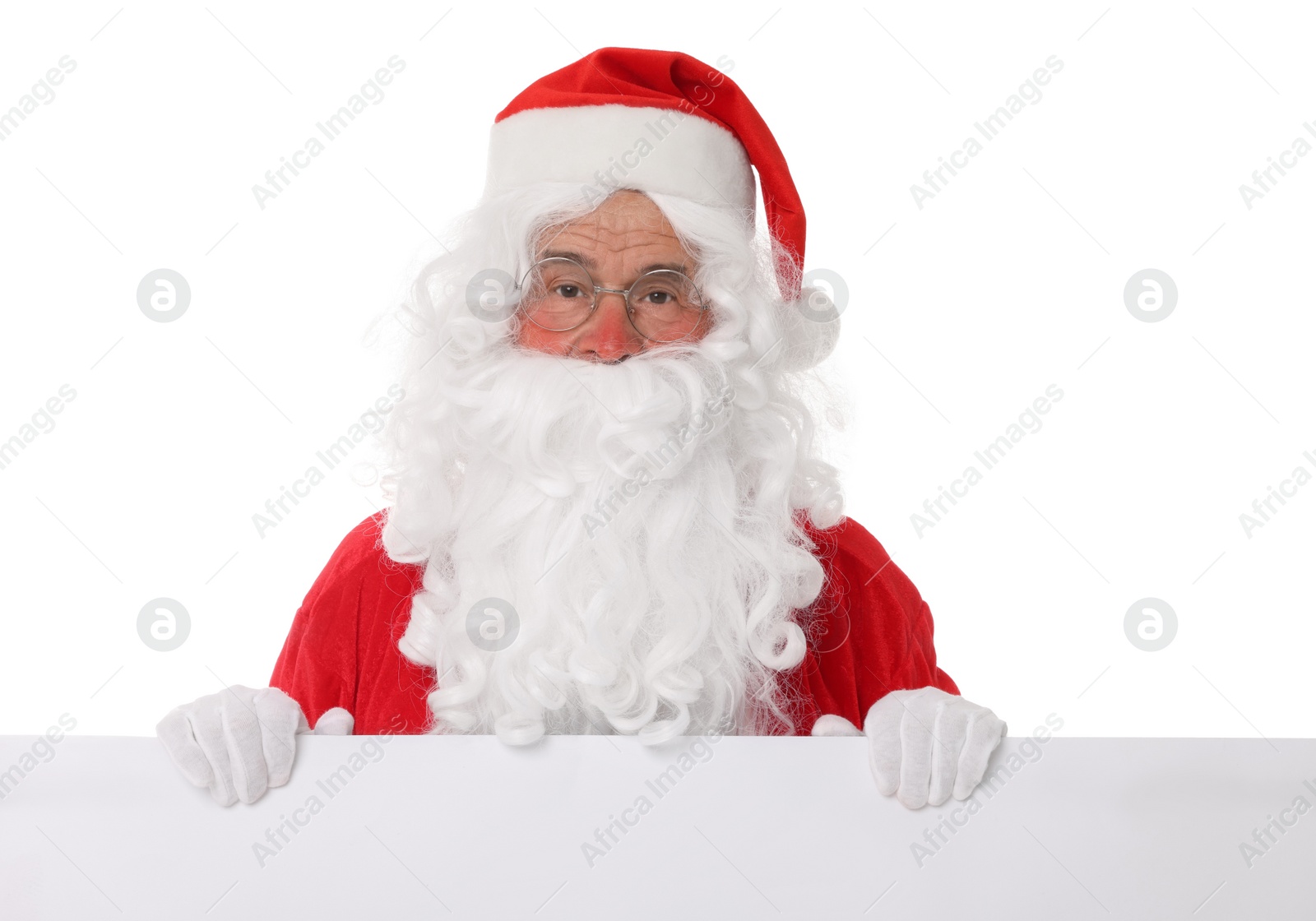 Photo of Man in Santa Claus costume posing on white background