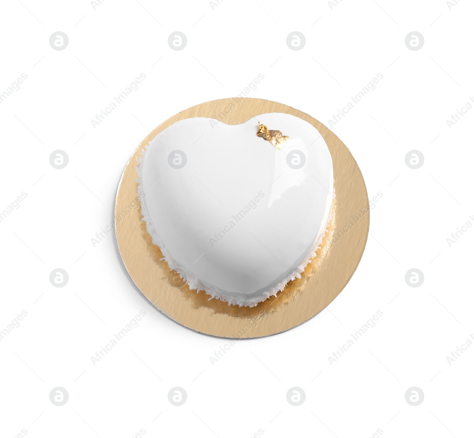 Photo of St. Valentine's Day. Delicious heart shaped cake isolated on white, top view