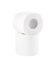 Photo of Soft toilet paper rolls isolated on white