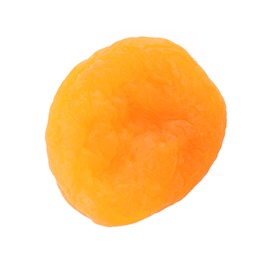 Tasty apricot on white background, top view. Dried fruit as healthy food