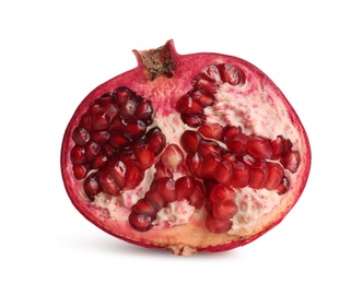 Photo of Half of ripe pomegranate on white background