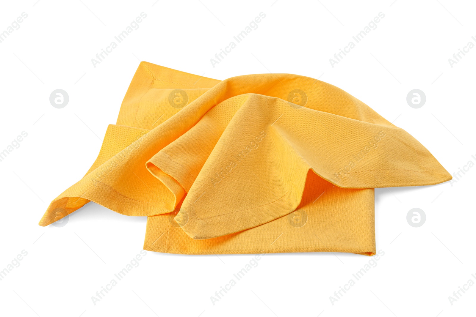 Photo of New clean yellow cloth napkins isolated on white