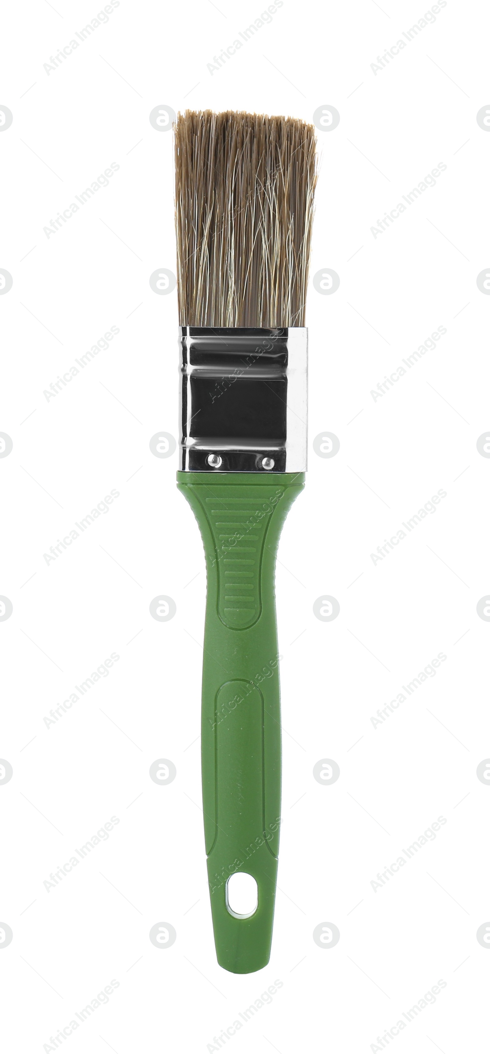 Photo of One paint brush with green handle isolated on white