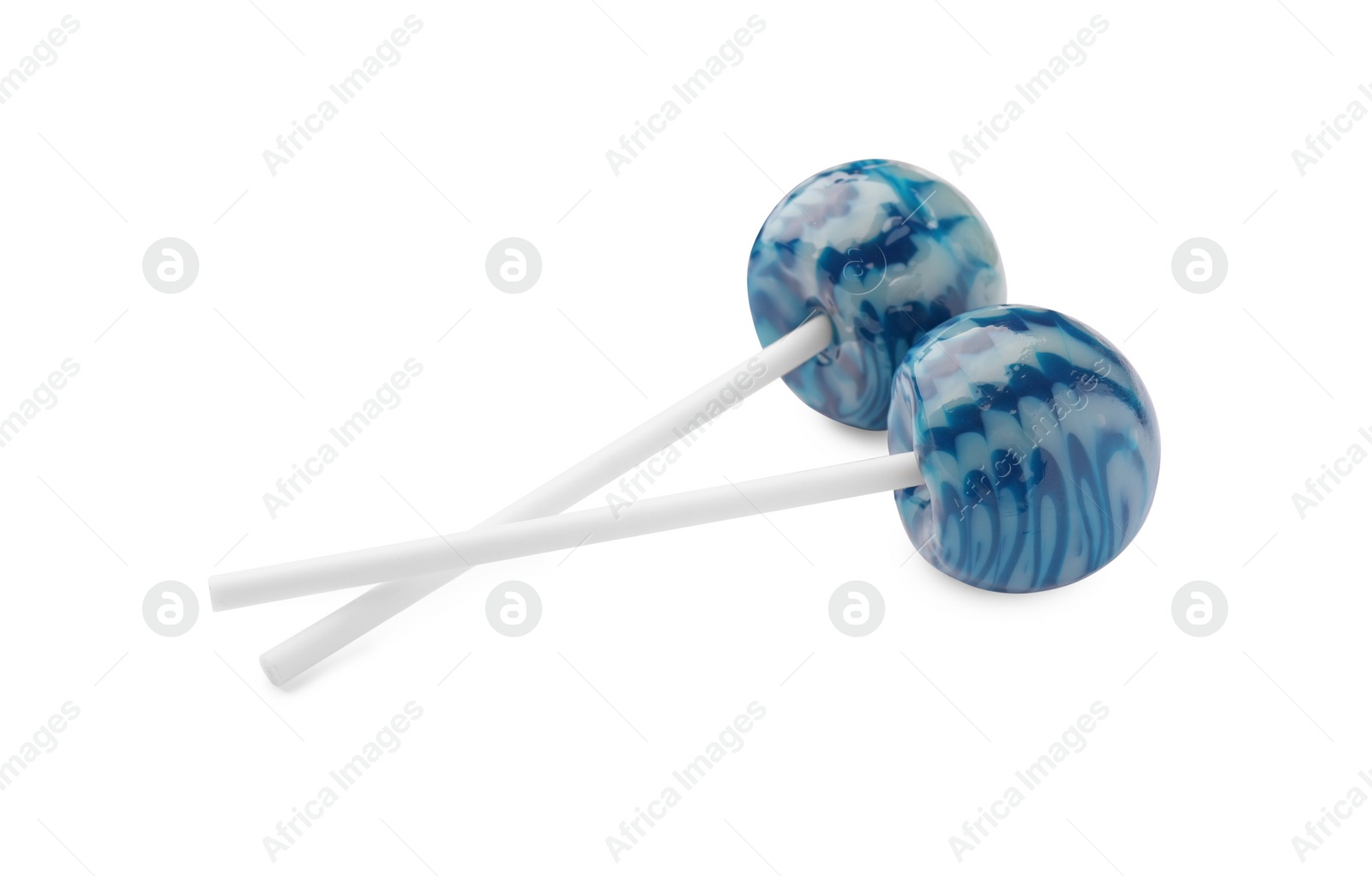 Photo of Two sweet colorful lollipops isolated on white