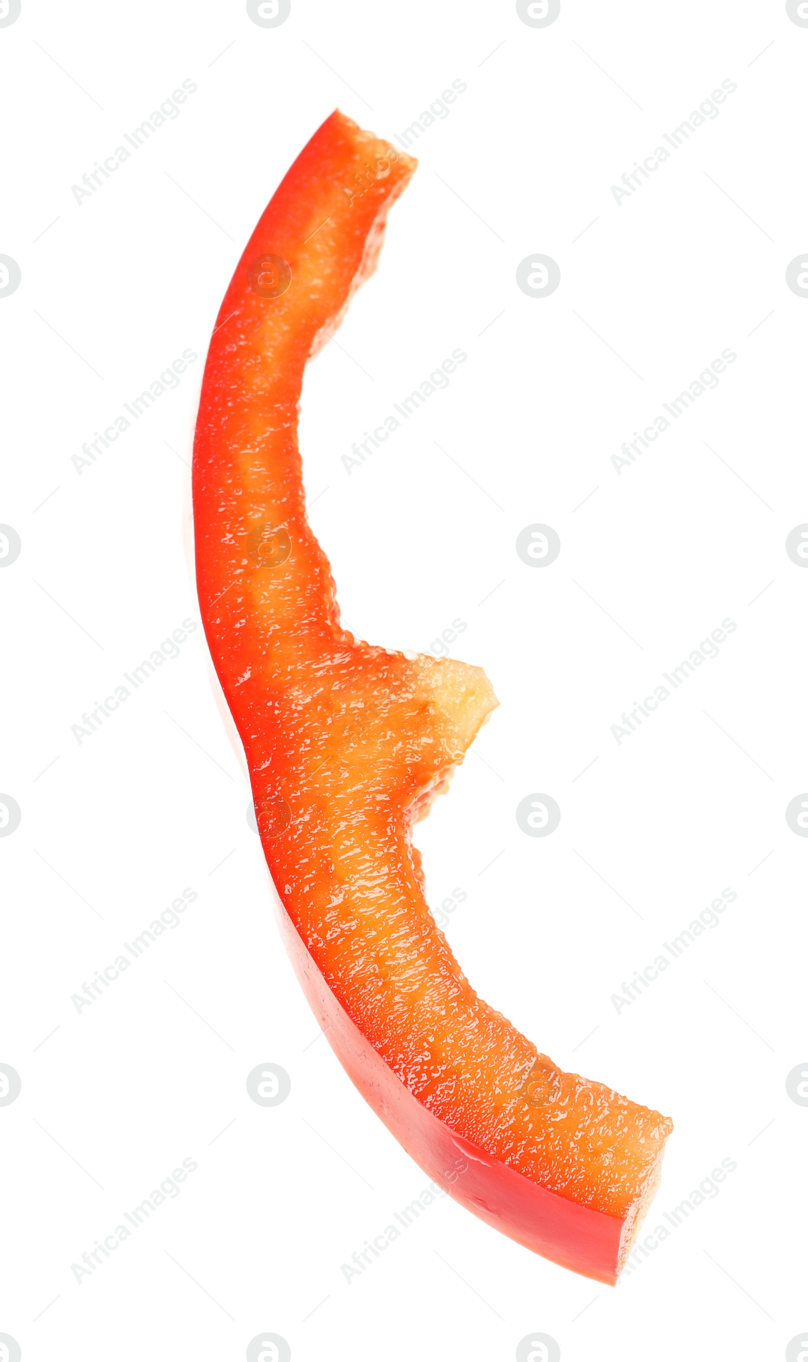 Photo of Slice of ripe red bell pepper on white background