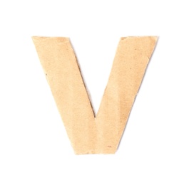 Photo of Letter V made of cardboard on white background