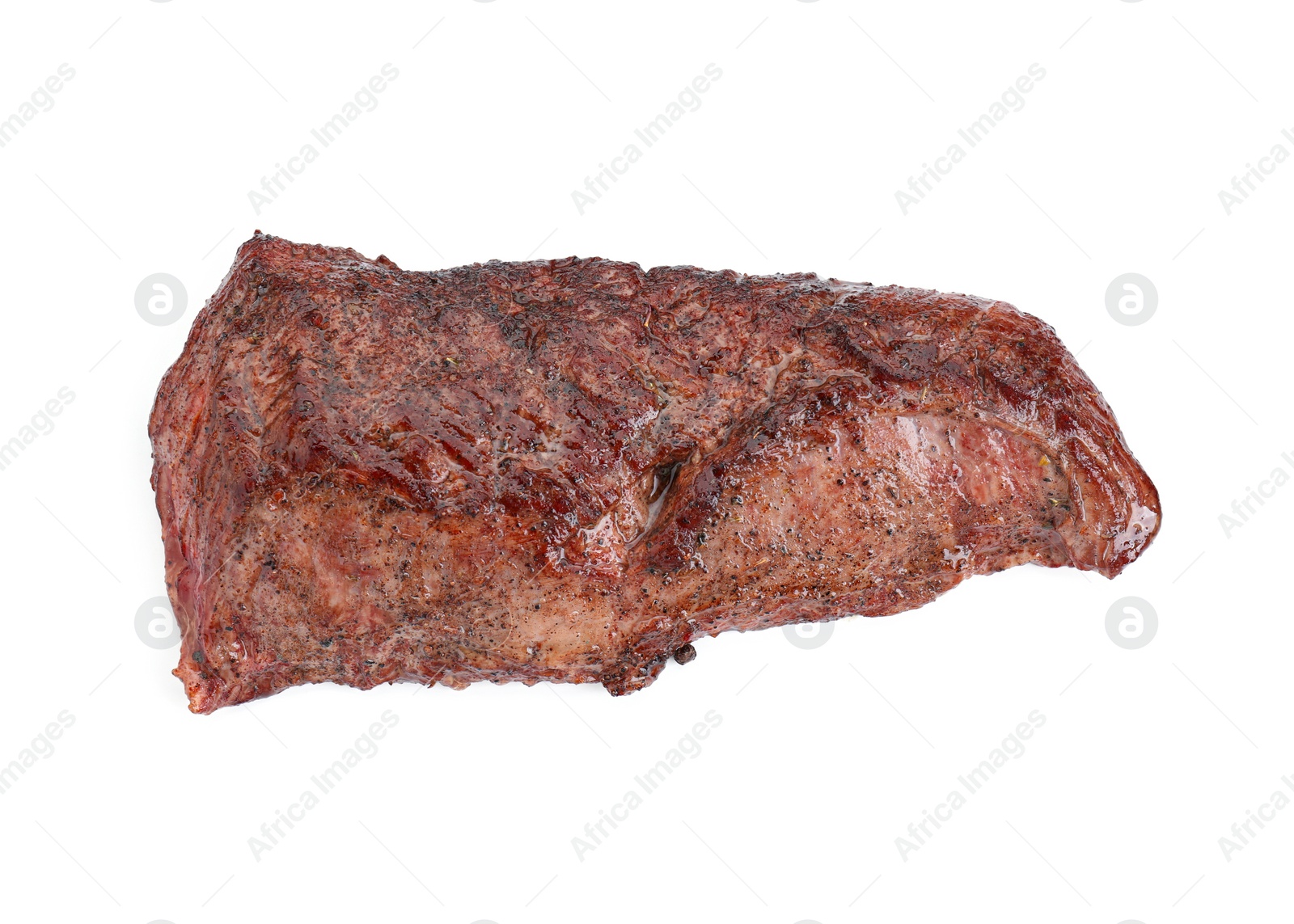 Photo of Piece of delicious grilled beef meat isolated on white, top view