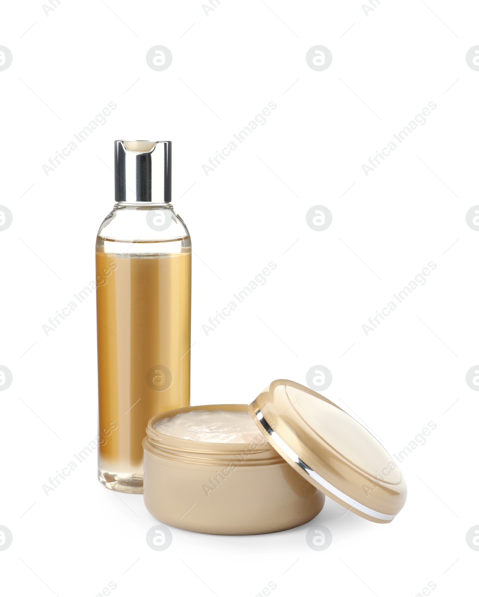 Photo of Different modern cosmetic products isolated on white