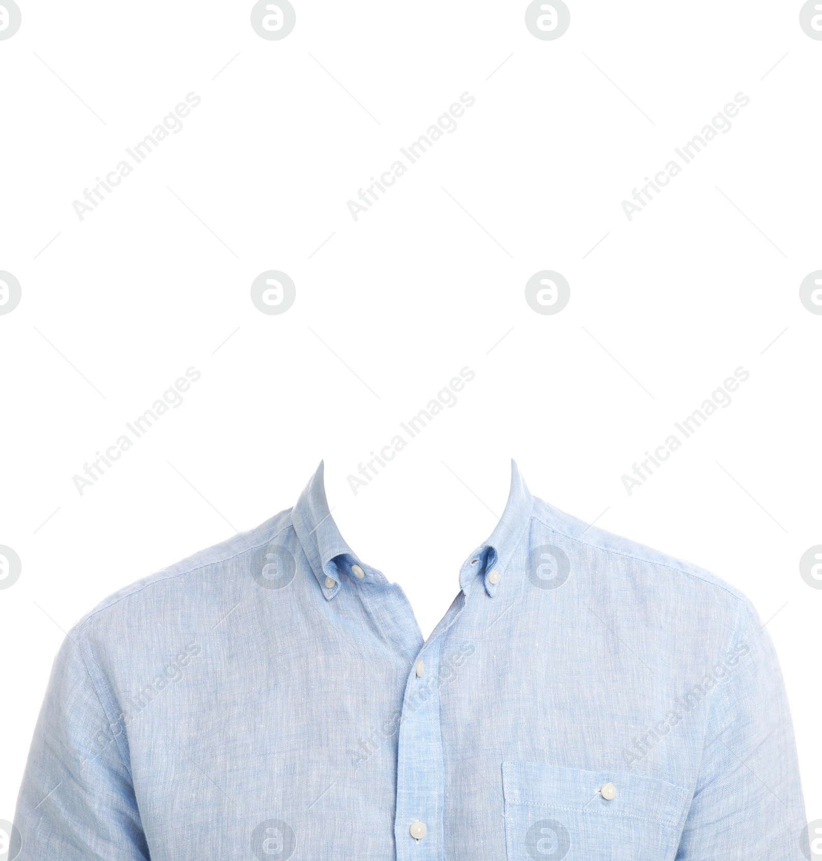 Image of Outfit replacement template for passport photo or other documents. Light blue shirt isolated on white