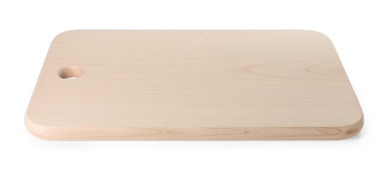 Photo of One wooden cutting board on white background