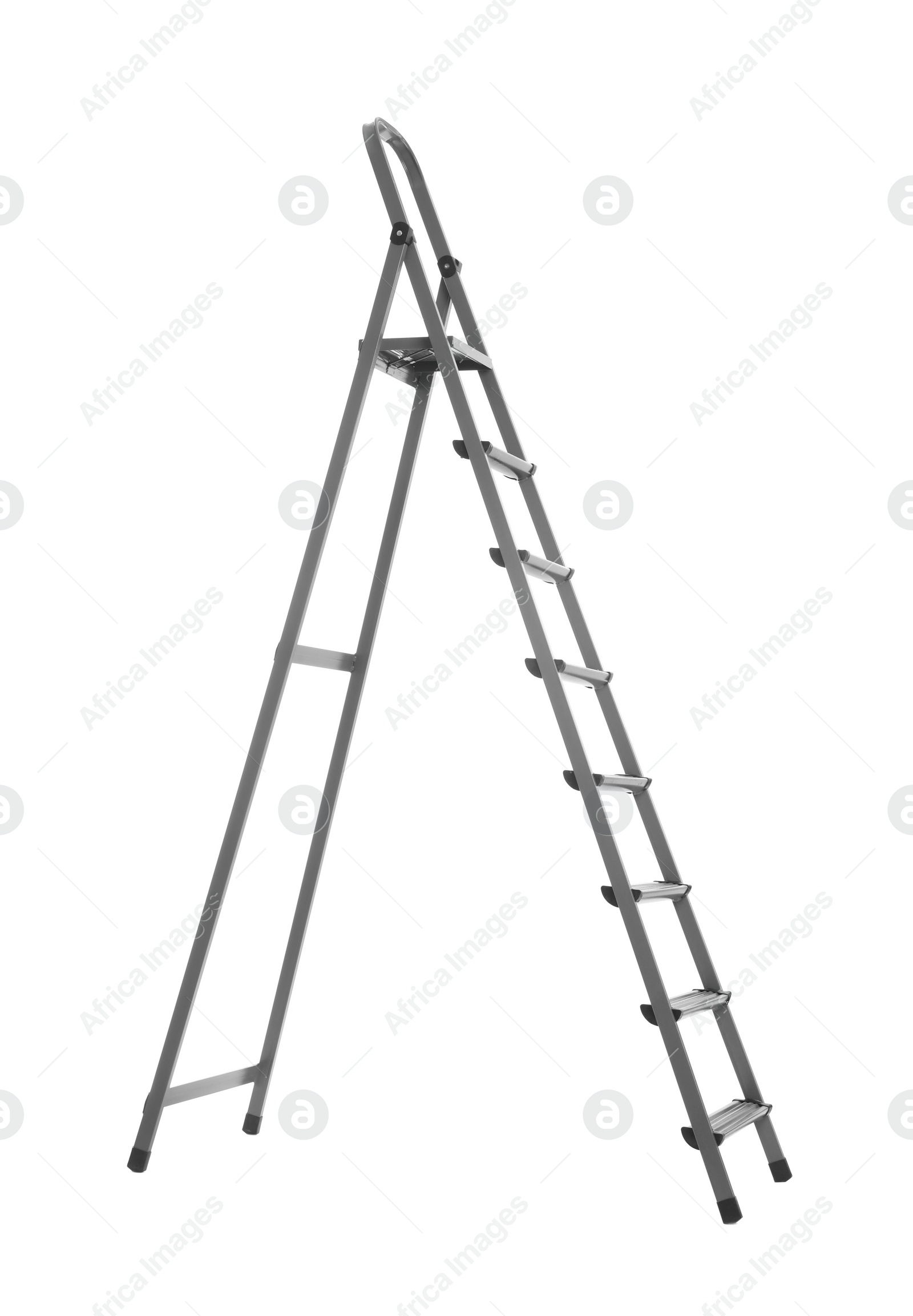 Photo of Modern metal stepladder isolated on white. Construction tool