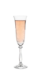 Photo of Glass of sparkling rose champagne isolated on white