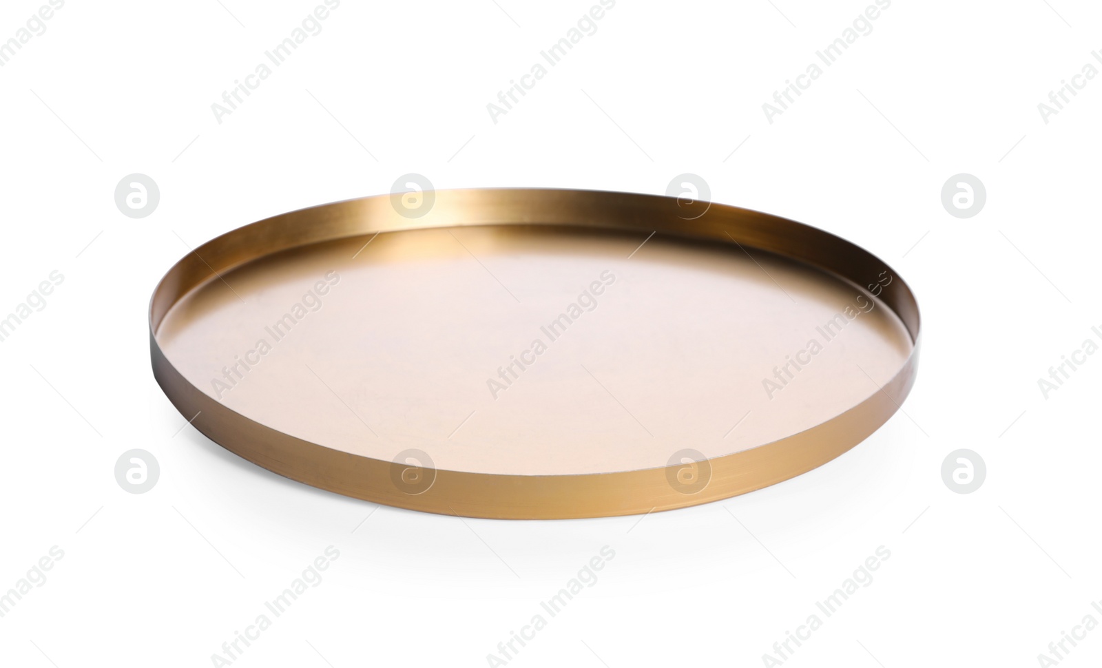 Photo of Shiny stylish golden tray isolated on white