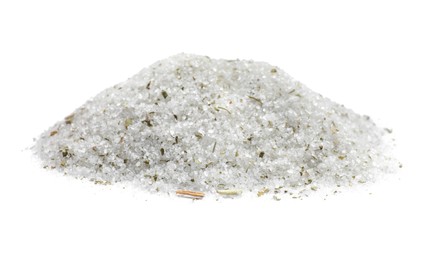 Heap of natural herb salt on white background