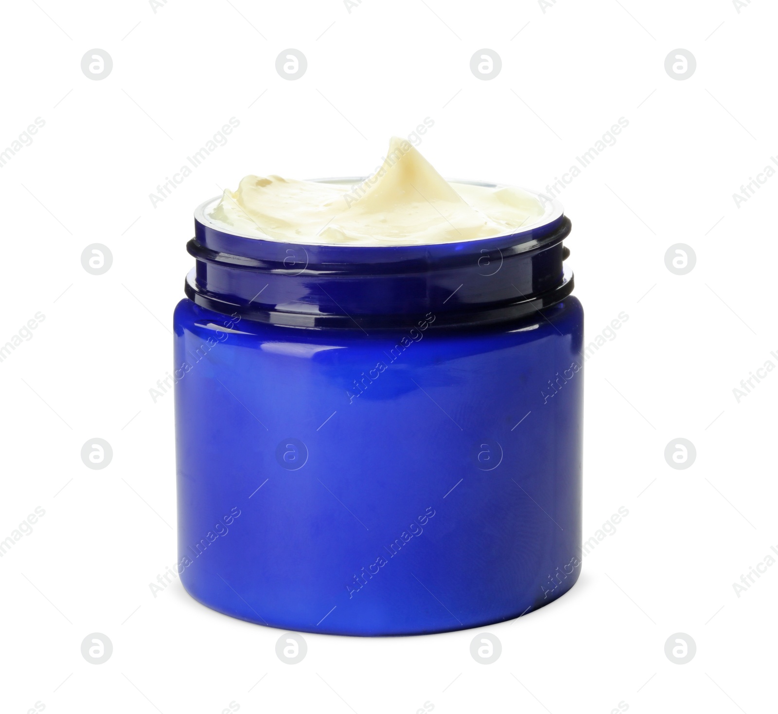 Photo of Jar with hand cream on white background