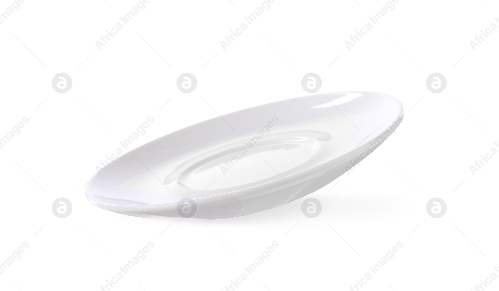 Photo of One clean ceramic saucer isolated on white