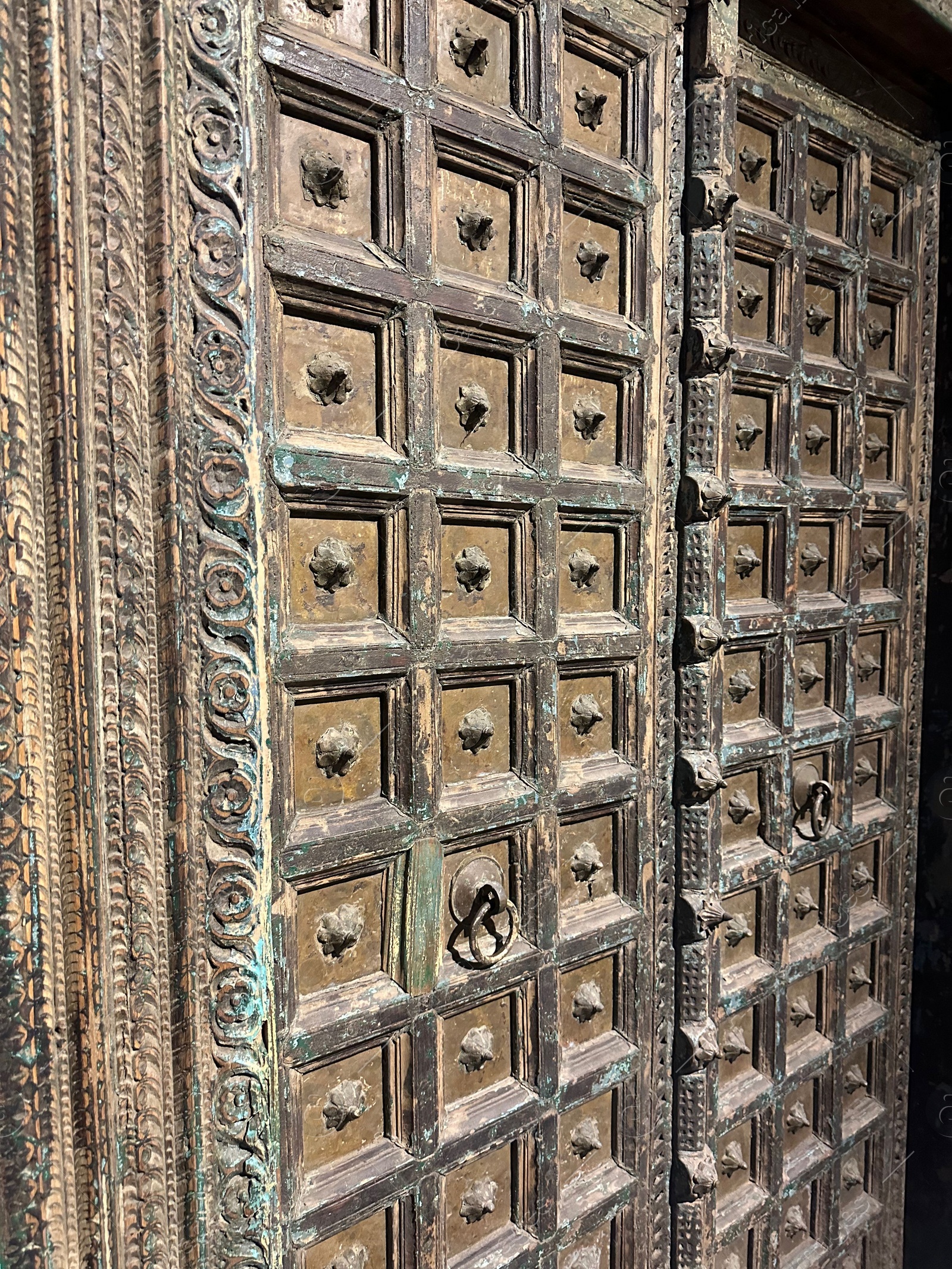 Photo of Closeup view of beautiful vintage wooden gates