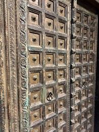 Closeup view of beautiful vintage wooden gates