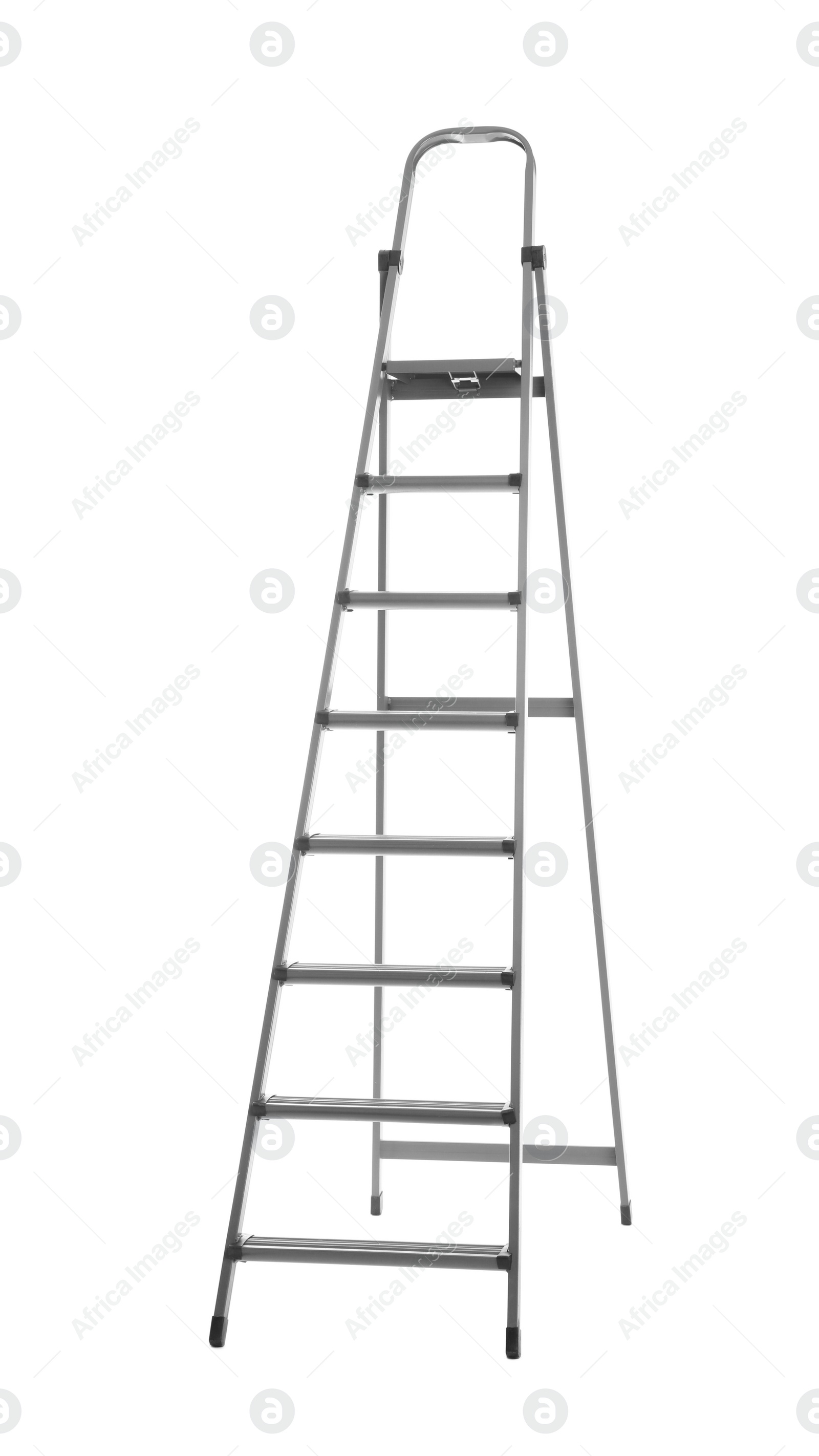 Photo of Modern metal stepladder isolated on white. Construction tool