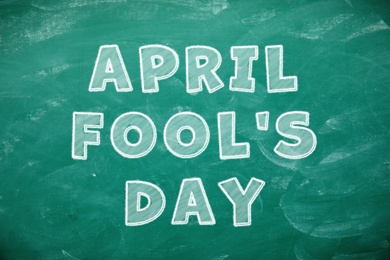 Text April Fool's Day on green chalkboard