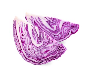 Pieces of tasty fresh red cabbages on white background