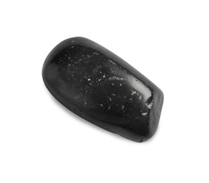 Photo of Black spa stone isolated on white, top view