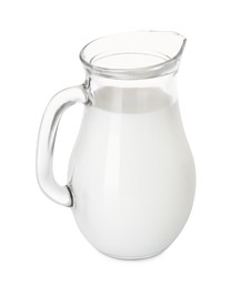 Glass jug of fresh milk isolated on white