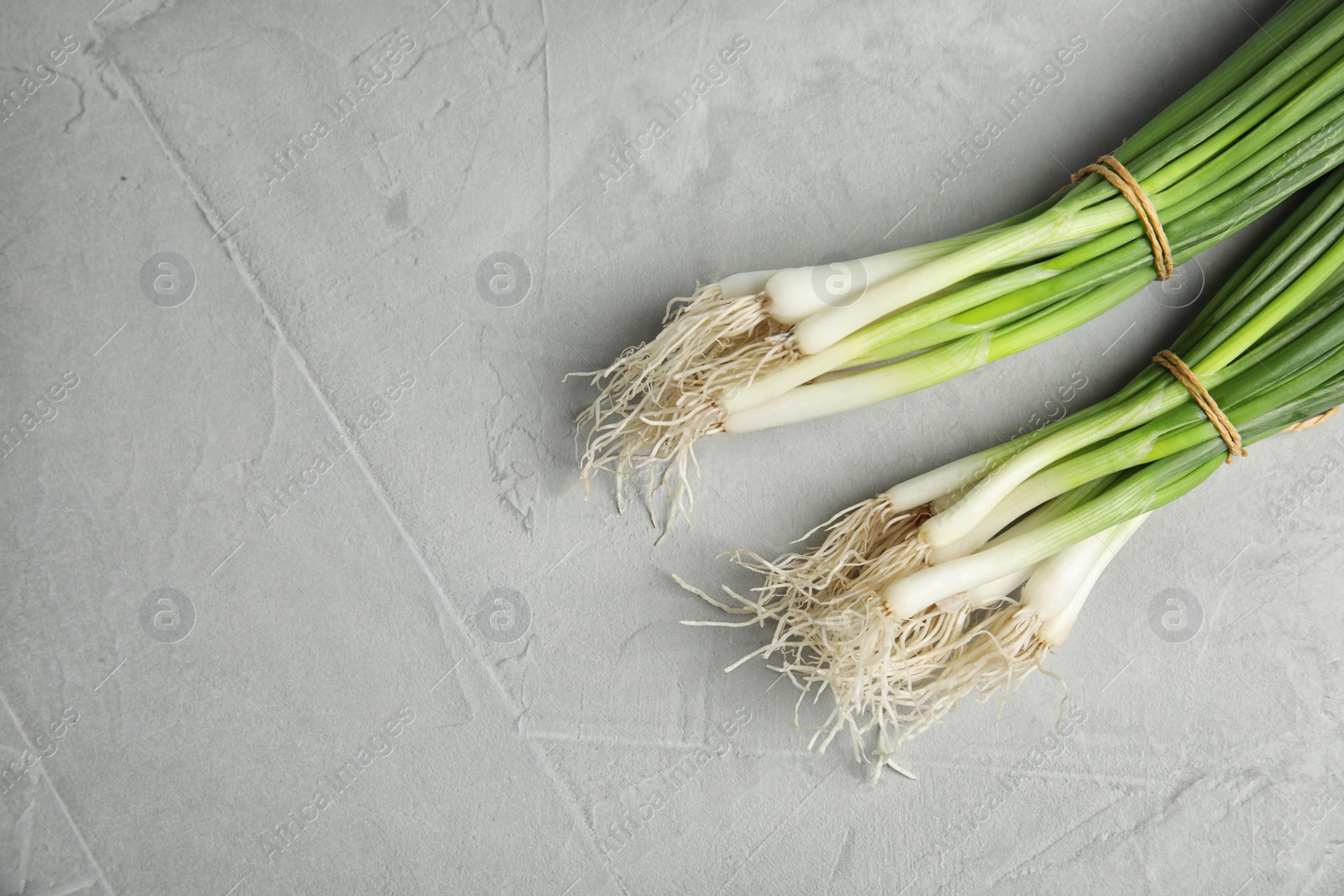 Photo of Fresh green onion on table, top view