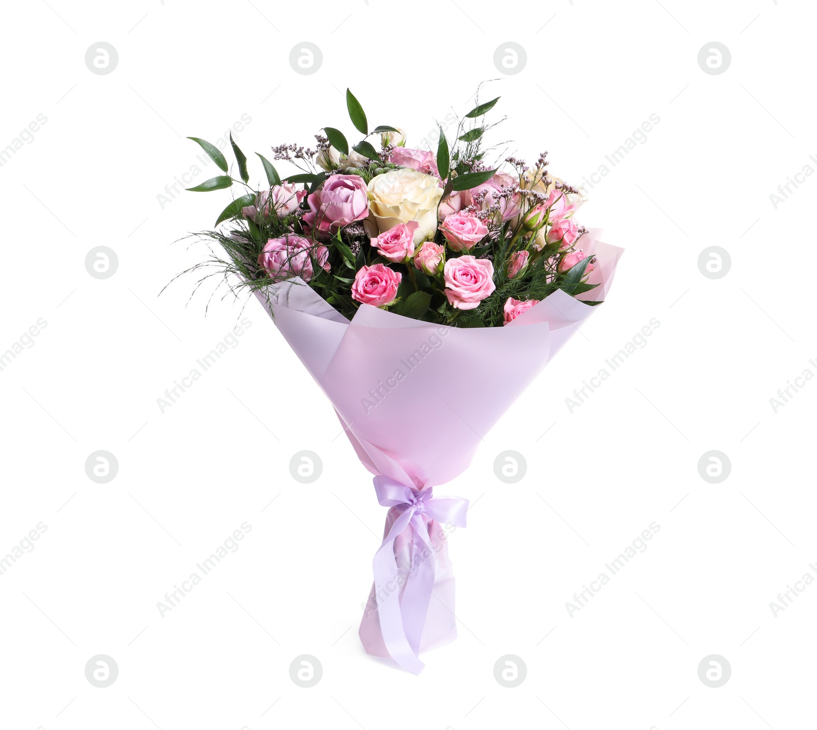 Photo of Beautiful bouquet with roses isolated on white