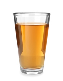 Glass of fresh apple juice on white background