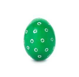 Photo of Decorated Easter egg on white background. Festive tradition