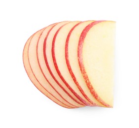 Photo of Slices of apple on white background, top view