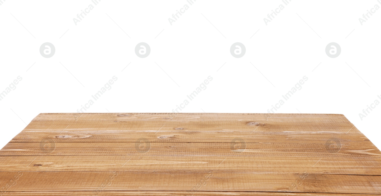 Photo of Empty light brown wooden table isolated on white