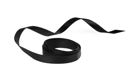 Photo of Beautiful rolled black ribbon isolated on white