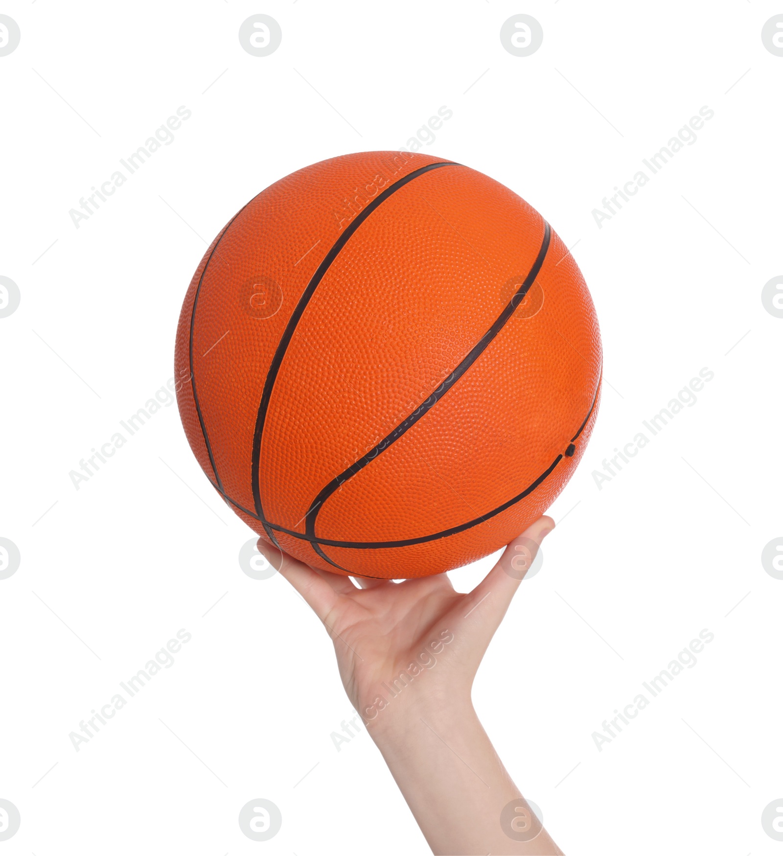 Photo of Boy with basketball ball on white background, closeup