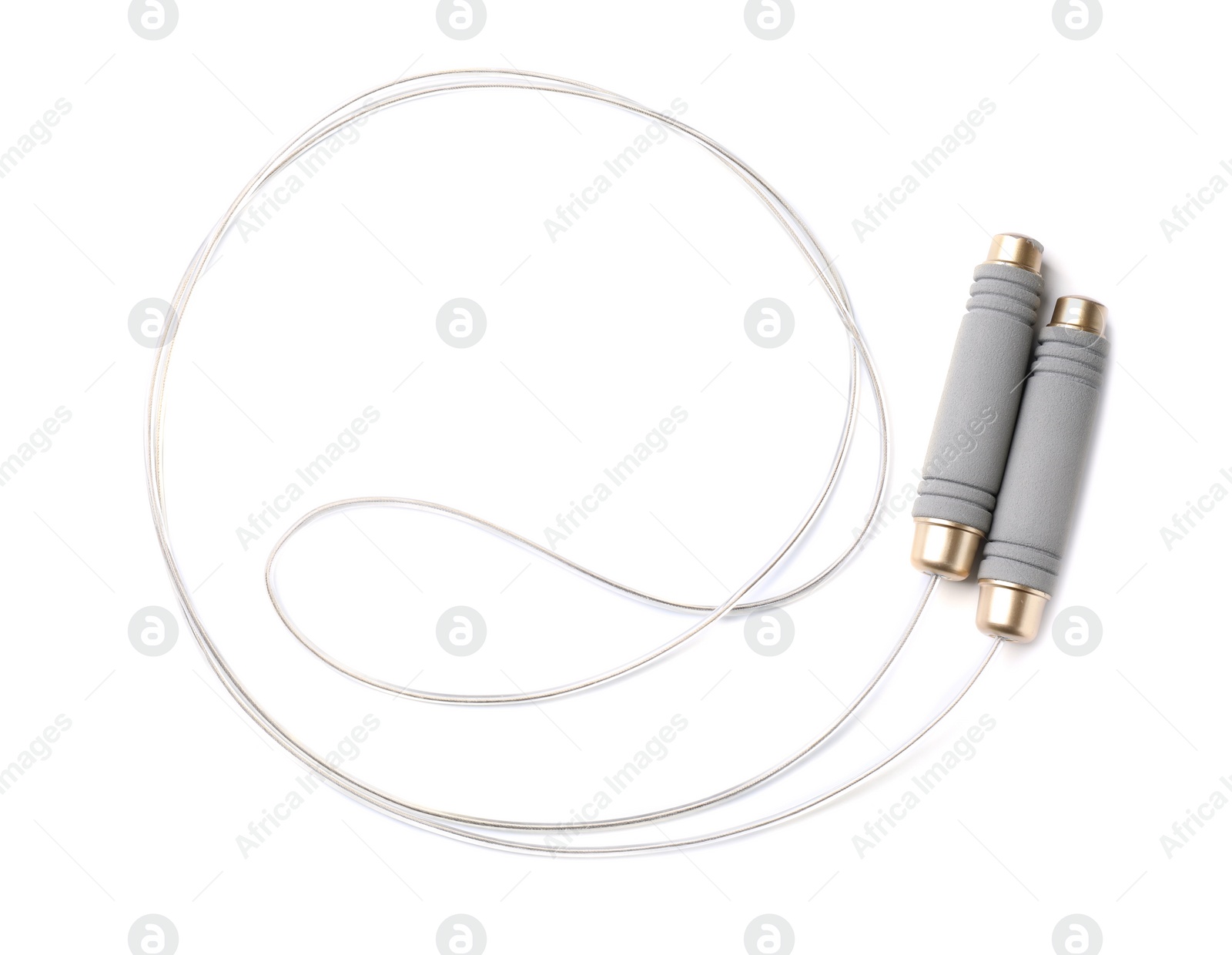 Photo of Jump rope on white background, top view