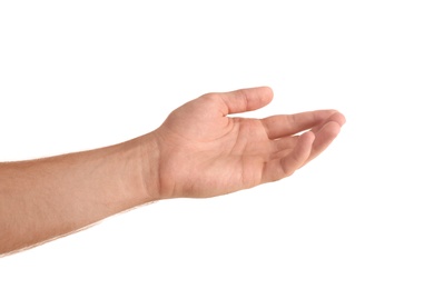 Abstract young man's hand on white background